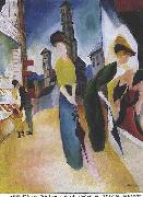 August Macke Two women in front of a hat shop oil